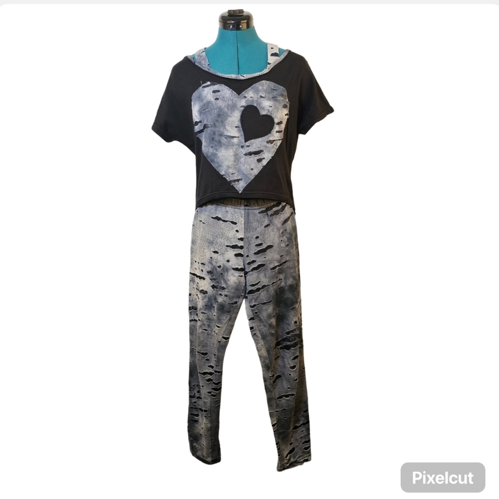Ghost or dead person black and grey top + tights Halloween costume size M kids